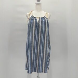 Abercrombie & Fitch Women’s Halter‎ Mini Dress Size L Cotton Linen Stripes Beach